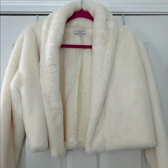 Cream Faux Fur Jacket by j. Society size Medium - Picture 3 of 6